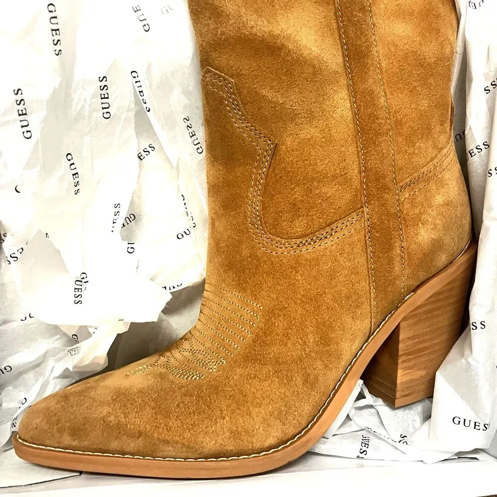 GUESS - Women's Sashan Knee High Boots, Size 10M - Medium Brown Suede 210